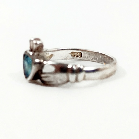 Vintage Blue Topaz Irish Sterling Claddagh Ring-6 - Picture 7 of 8